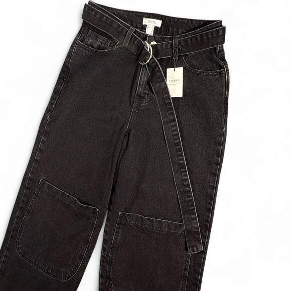 Forever 21 Premium Denim Baggy Wideβ Leg Black Cargo Jeans 24 Grunge Goth egirl - Picture 7 of 9